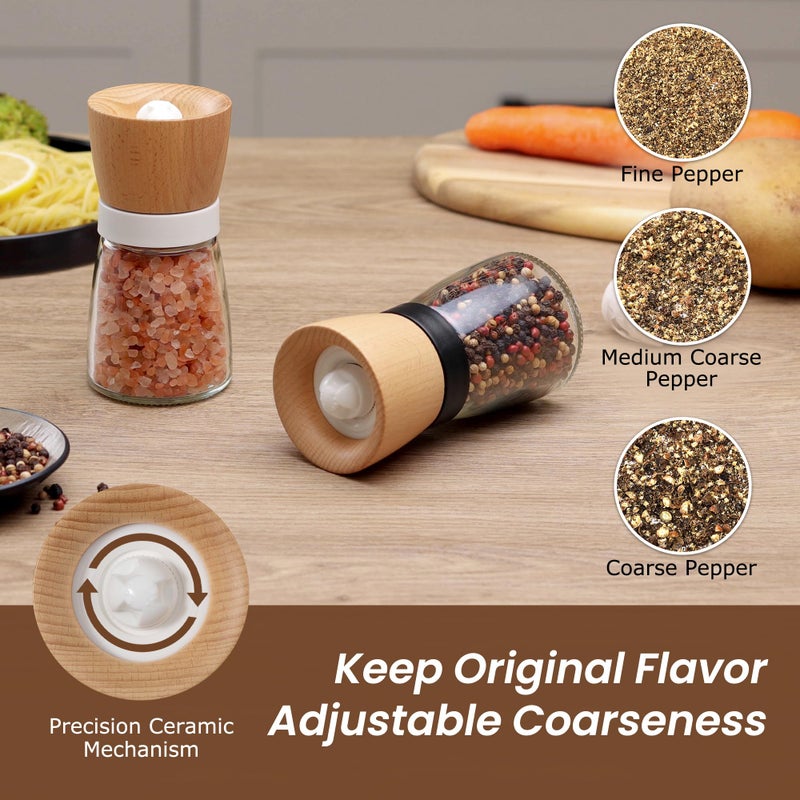 VEVOK CHEF Wooden Salt and Pepper Grinder Adjustable Coarseness Ceramic Wood Pepper Grinder Black Pepper Sea Salt Mill Grinder for Kitchen Seasoning Salt and Pepper Shaker Set Chef Gift - Image 2